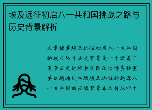 埃及远征初启八一共和国挑战之路与历史背景解析