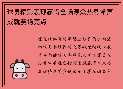 球员精彩表现赢得全场观众热烈掌声成就赛场亮点
