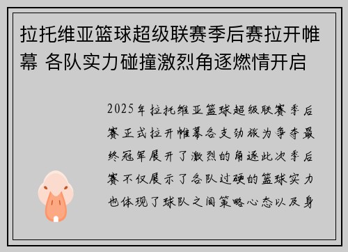 拉托维亚篮球超级联赛季后赛拉开帷幕 各队实力碰撞激烈角逐燃情开启